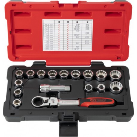 Coffret de douilles traversantes TRIPLEplus® 3/8'' - 1/2'' - 10 à 24 mm KS Tools 922.4040