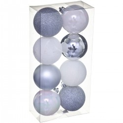 Kit de décoration pour Sapin de Noël Argent et Blanc 8 pièces