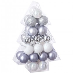 Kit de décoration pour Sapin de Noël Argent Blanc et Gris 34 pièces