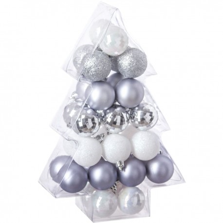 Kit de décoration pour Sapin de Noël Argent Blanc et Gris 34 pièces