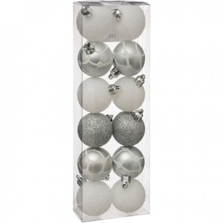 Kit de décoration pour Sapin de Noël Argent et Blanc 12 pièces
