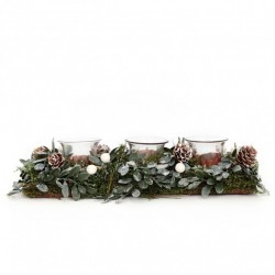 Photophore Traditionnel de Noël en Bois Forest Natural - Triple Bougies - Vert