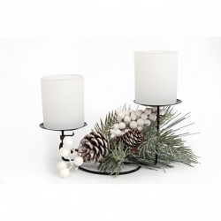 Bougeoir Traditionnel de Noël Forest Natural - Double Bougies - Blanc (lot de 3)
