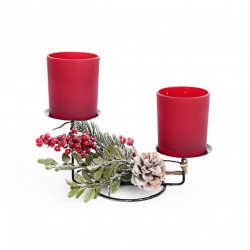 Bougeoir Traditionnel de Noël Forest Natural - Double Bougies - Rouge (lot de 3)