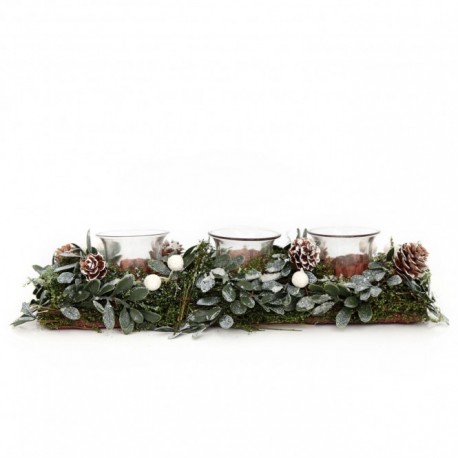 Photophore Traditionnel de Noël en Bois Forest Natural - Triple Bougies - Vert (lot de 6)