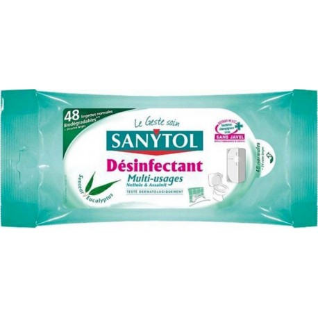 Sanytol Lingettes Désinfectantes Multi-Usages Senteur Eucalyptus 48 Lingettes (lot de 4)