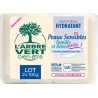 L’Arbre Vert Savon Doux Hydratant Peaux Sensibles Famille et Bébé à l’Amande Douce Bio par 2 de 100g (lot de 6 soit 12 savons)