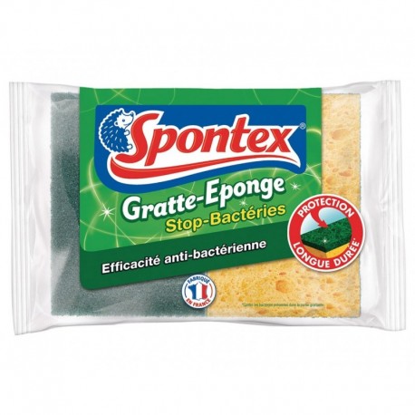 Spontex Gratte-Eponge Stop-Bactéries Protection Longue Durée Par 2 (lot de 6 soit 12 éponges)