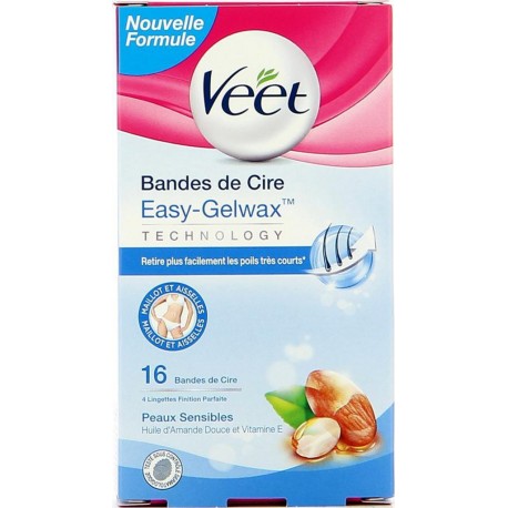 Veet Bandes de Cire Easy-Gelwax Technology Peaux Sensibles par 16 Bandes de Cire (lot de 2)