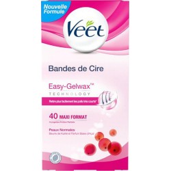 Veet Bandes de Cire Easy-Gelwax Technology Peaux Normales par 40 Bandes Maxi Format (lot de 2)