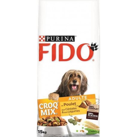Fido Croquettes Croq Mix Chiens Adulte au Poulet, Céréales et Légumes 15Kg