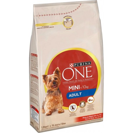 Purina One Croquettes Chien Adult Mini -10Kg Boeuf 1,5Kg (lot de 3)