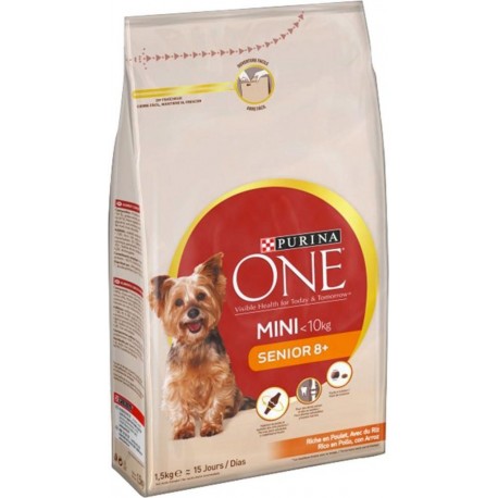 Purina One Croquettes Chien Senior 8+ Mini -10Kg Poulet 1,5Kg (lot de 3)