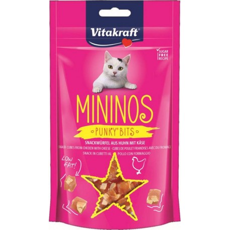 Vitakraft Mininos Punky Bits Cubes De Poulet Friandises Avec Fromage Pour Chat 40g (lot de 6)