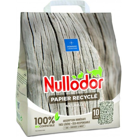 Nullodor Litière Papier Recyclé Naturelle Absorption Immédiate Très légère 10L (lot de 3)