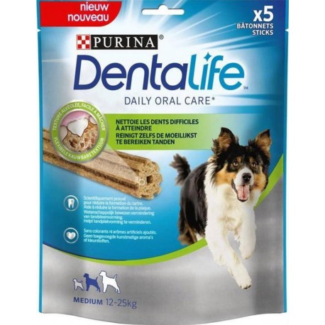 Purina Dentalife Bâtonnets Pour Chiens Medium 12 à 25kg Texture Alvéolée Facile à Mâcher 115g (lot de 8 sachets)