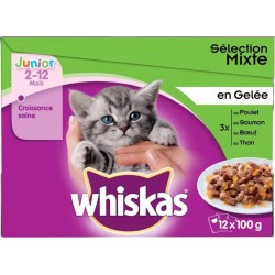 Whiskas Junior Croissance Saine Sélection Mixte en Gelée par 12 (lot de 2 soit 24 sachets)