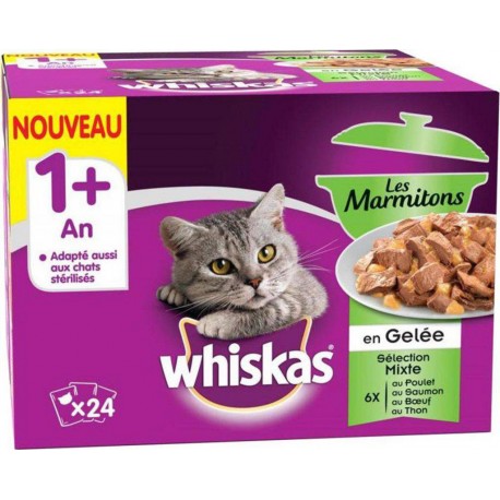 Whiskas 1 an et Plus Les Marmitons en Gelée Sélection Mixtes par 24 (lot de 2 soit 48 sachets)