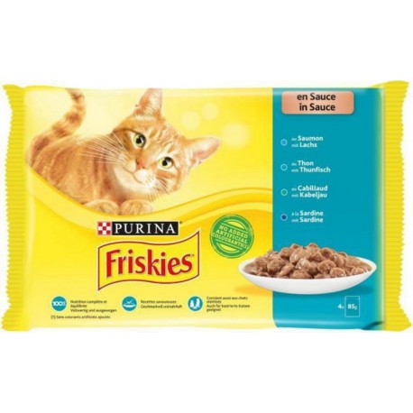 Friskies Aliment pour Chat en Sauce 4 Poissons 85g par 4 rations (lot de 10)