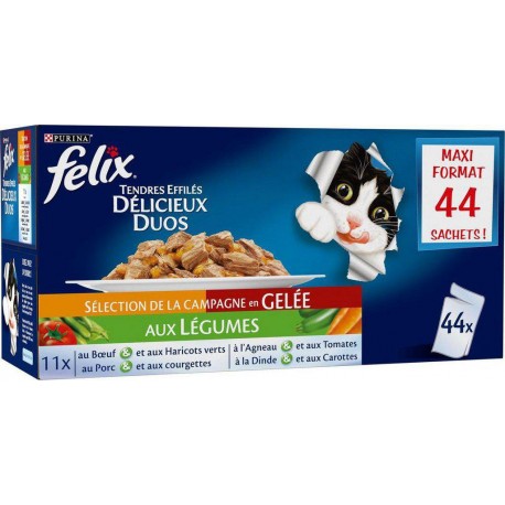 FELIX Chat Sachet Repas Effilés Gélée Viandes Legumes 100g x44