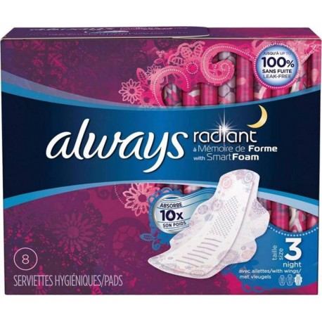 Always Radiant Nuit Serviettes Hygiéniques Taille 3 x8 (lot de 3)