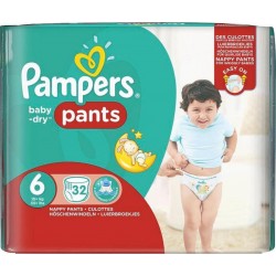 Pampers Couches Baby-Dry Pants T6 Géant (15Kg+) x32 (lot de 2)