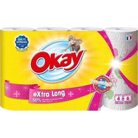 Okay Extra Long Décoré Essuie-tout 4 Rouleaux (lot de 4)
