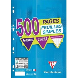 Clairefontaine 500 Feuilles Simples Perforées A4 21x29,7 Grands Carreaux Seyes (lot de 3)