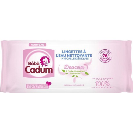 Bébé Cadum Lingettes à l’Eau Nettoyante Hypoallergéniques à l’Huile d’amandes Douces Bio x76 (lot de 3 soit 228 lingettes)