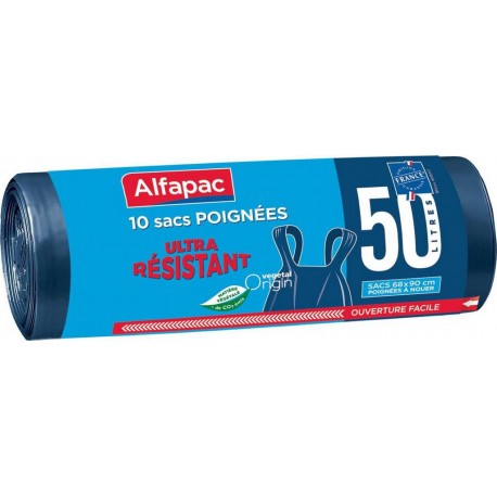 Alfapac Sac Poubelle à Poignées 10x50L (lot de 5)
