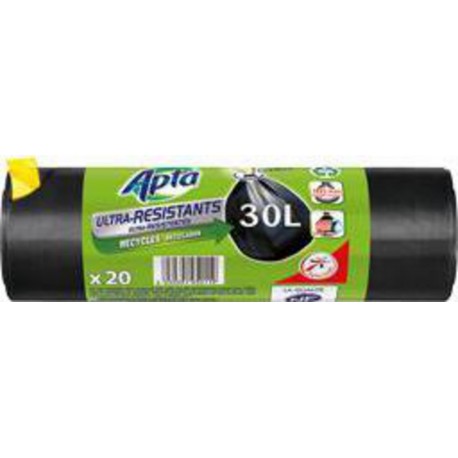 Apta Sacs poubelle liens coulissants ultra résistants 30 l les 20 sacs poubelle
