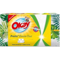 Okay Pratic’ Essuie-Tout Format Pratique 70 Feuilles (lot de 10)