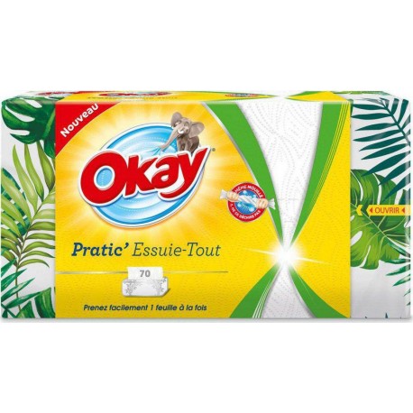 Okay Pratic’ Essuie-Tout Format Pratique 70 Feuilles (lot de 10)