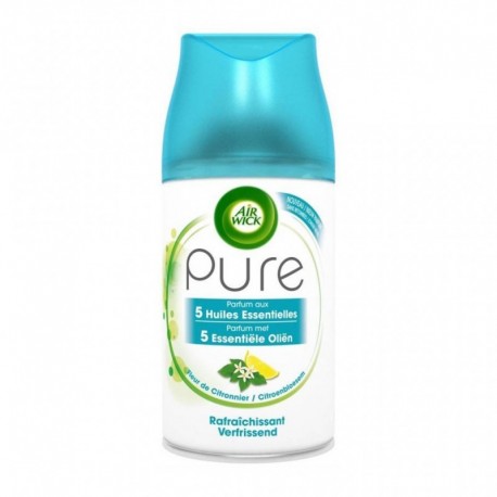 Air Wick Recharge Spray Pure Parfum aux 5 Huiles Essentielles Fleur de Citronnier Rafraîchissant 250ml (lot de 4)