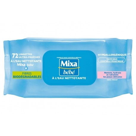 Mixa Bébé Lingettes à l’Eau Nettoyante x72 (lot de 6 soit 432 lingettes)