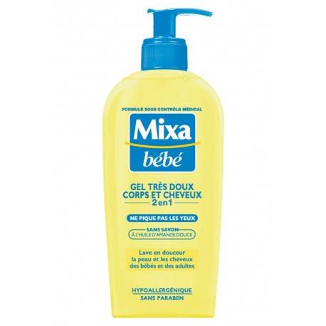 Mixa Bébé Gel Douche Très Doux Corps et Cheveux 2 en 1 à l’Huile d’Amande Douce 250ml (lot de 4)