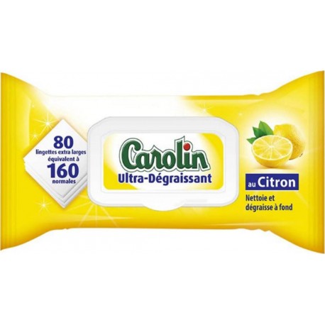 Carolin Ultra-Dégraissant x80 Lingettes au Citron (lot de 4 soit 320 lingettes)