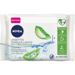 NIVEA Lingette démaquillante visage et yeux aloe vera Bio x25 (lot de 5) paquet 25 pièces