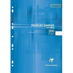 Clairefontaine 200 Feuilles Simples Blanches Perforées 90g A4 21x29,7 Grands Carreaux
