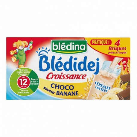 Blédina Blédidej Croissance Choco Saveur Banane (dès 12 mois) par 4 briques de 250ml (lot de 4 soit 16 briques)
