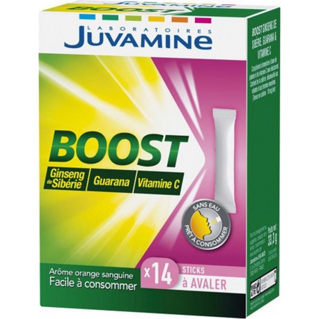 Juvamine Boost Ginseng de Sibérie Guarana Vitamine C Arôme Orange Sanguine