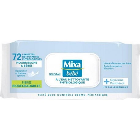 Mixa Bébé Lingettes à l’Eau Nettoyante Physiologique x72 (lot de 6 soit 432 lingettes)