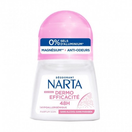 Narta Roll-on Déodorant Dermo Efficacité 48h Hypoallergénique Parfum Soin 50ml (lot de 4)