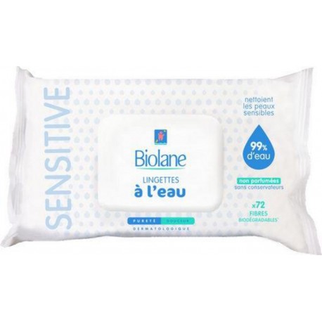 BIOLANE Lingettes à l'eau peaux sensibles 56 lingettes paquet 56