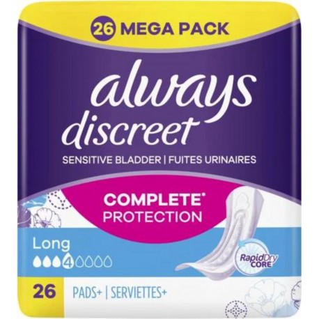 Always Serviettes discreet Long x26 paquet de&nbsp;26 serviettes