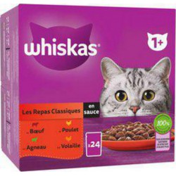 WHISKAS Sachets repas pâtée en sauce à la viande pour chat 24x85g 2.04Kg