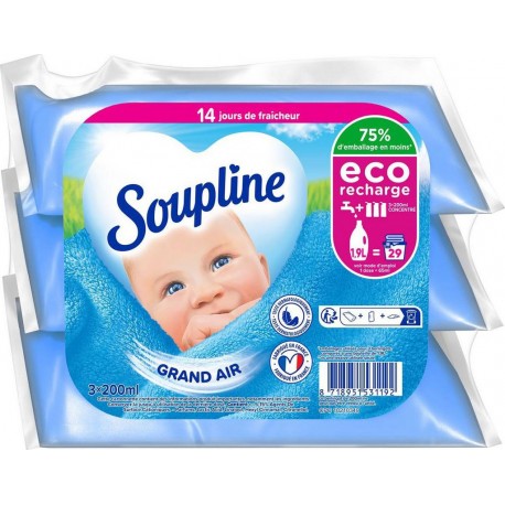 SOUPLINE Eco recharge adoucissant concentré Grand Air 29 lavages 3x200ml